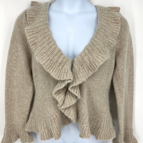 Sarah Spencer Petite Angora Blend Ruffle Front Oatmeal Cardigan Sweater Size PXL - Picture 1 of 7